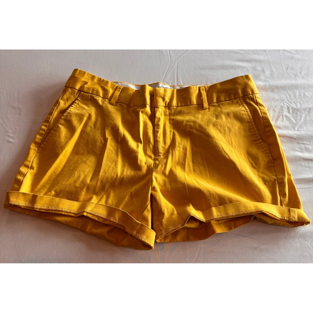 Banana Republic Womens Mustard Yellow Chino Shorts Cuffed Size 10 Cotton Blend
